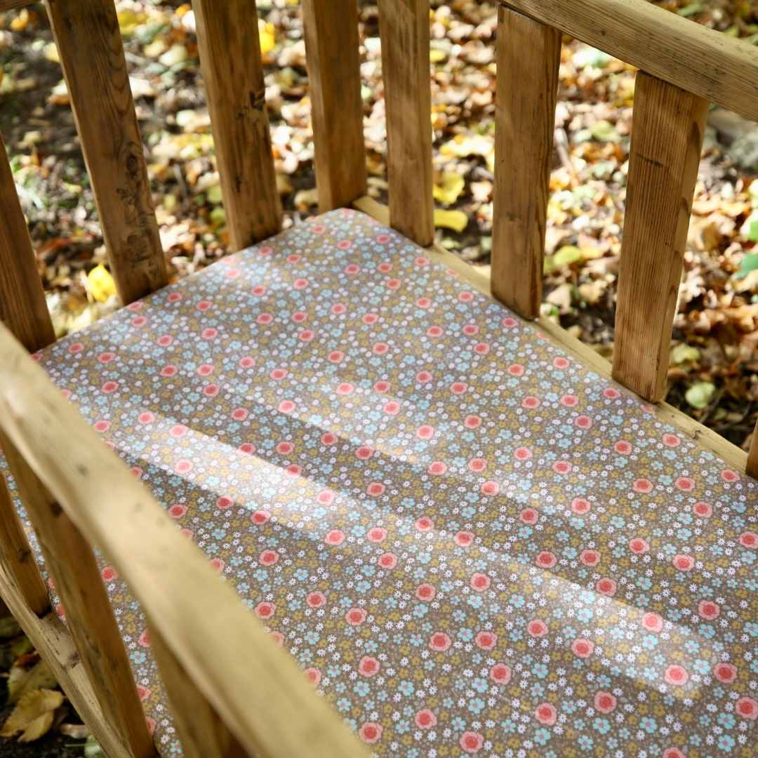 cotton crib sheet brown with pink flowers