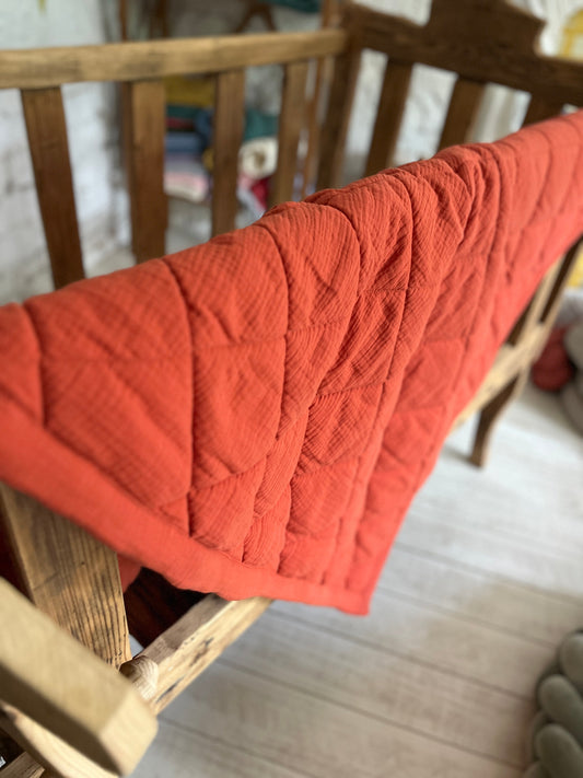 STROLLER BLANKET   60x80cm - burnt orange muslin